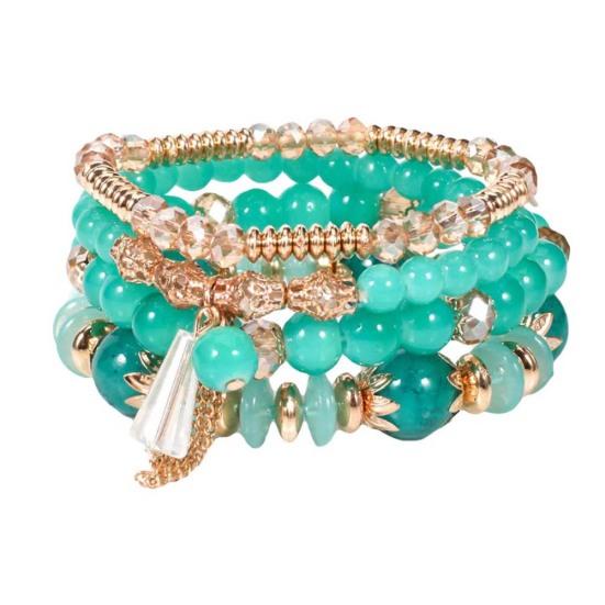 4Pcs/Set Boho Faux Agate Pearl Tassel Chain Charm Beaded Bracelet Women Jewelry