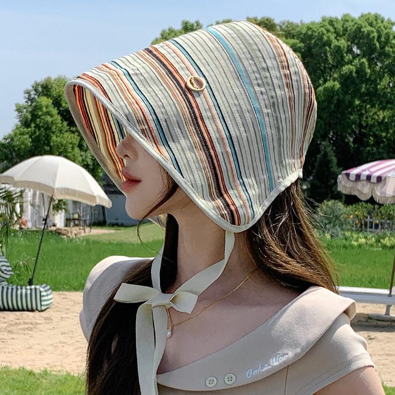 Cappello a Secchiello a Righe da Donna Estivo Protezione Solare Traspirante Casual alla Moda