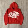 SYNAWORLD Wind Hip Hop Letter Print Fleece-Lined Hooded Sweatshirt - Casual Trendy Sportswear