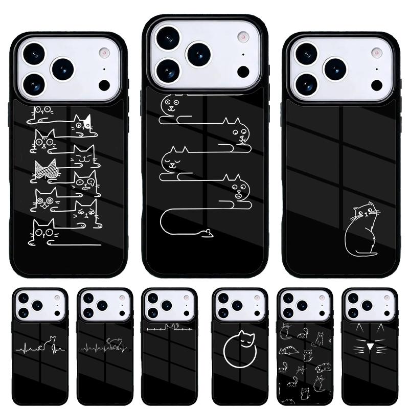 Minimalist line Cat Phone Case for iPhone 17 Air 16e 15 14 13 Pro Max Back Cover for 12 11 Pro Coque