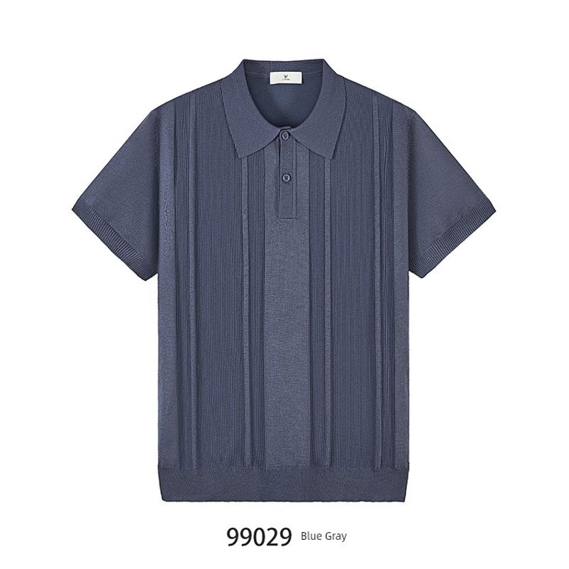 Mercerized Cotton Retro Jacquard Knitted Lapel Polo Shirt Men's Short Sleeve Summer Collar T-shirt Foreign Trade Men's T-shirt