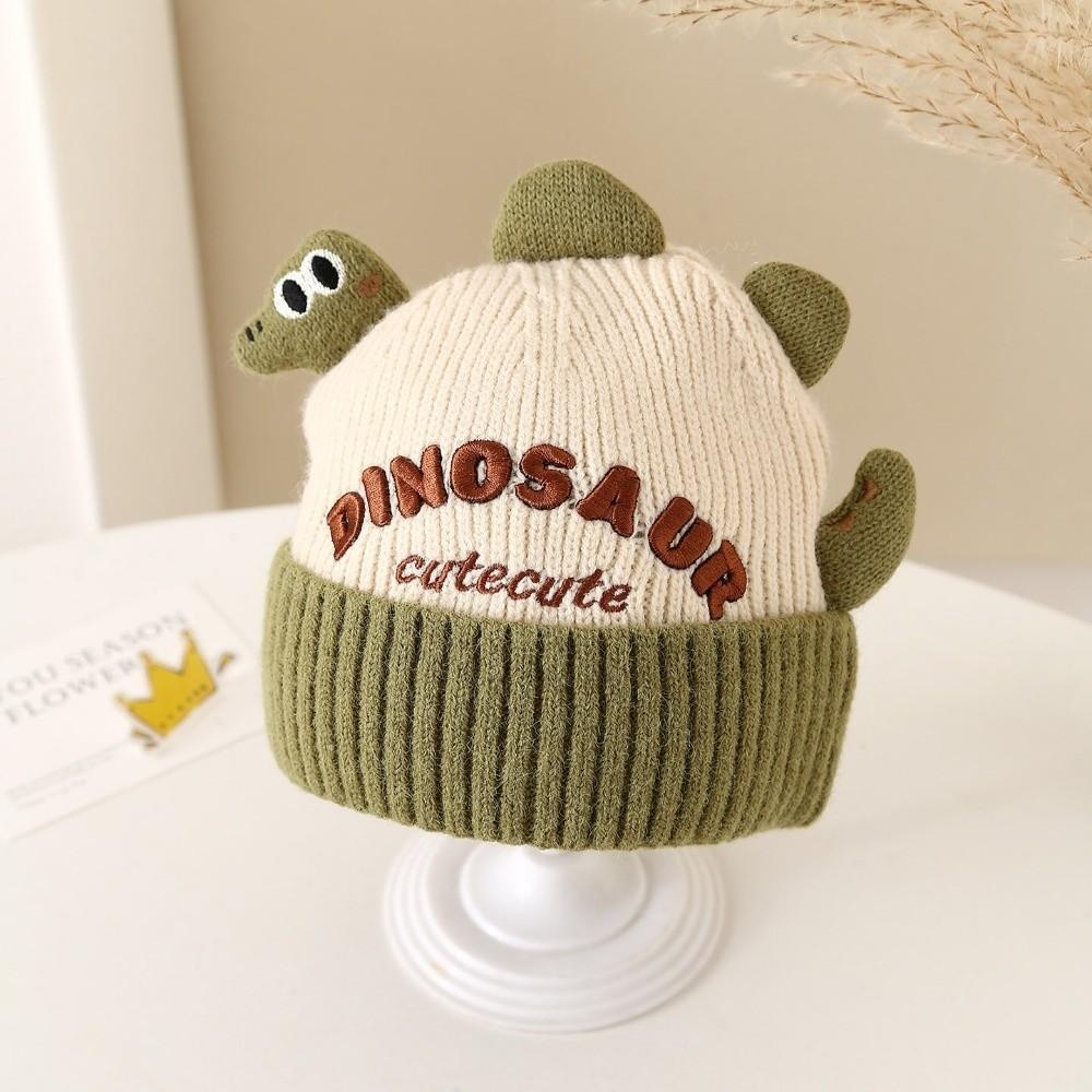 New Cute Cartoon Dinosaur Kid Pullover Hat Cold Proof Warm Ear Protection Hat Windproof Thickned Knitted Hat Winter бежевый