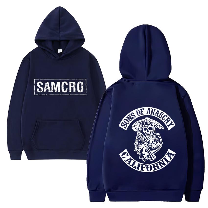 

Горячая распродажа Худи Сыны Хаоса SAMCRO с двусторонней печатью Мужские Женские хип-хоп винтажный стритвир Унисекс Флис Длинный рукав Топы 3XL