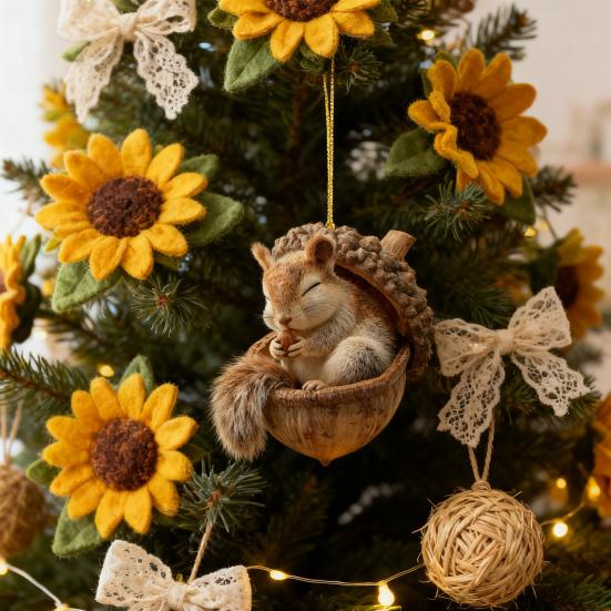 Ornements Gland Animaux de la Forêt 2D Plat Acrylique Pomme de Pin Animal Décorations d'Arbre de Noël Créature des Bois Décoration à Suspendre pour Arbre de Noël Décor de Fête