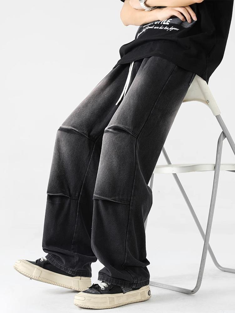JYL Men's Wide-Leg Jeans American Spring High-Street Vintage Mud Dyed Casual Denim Pants