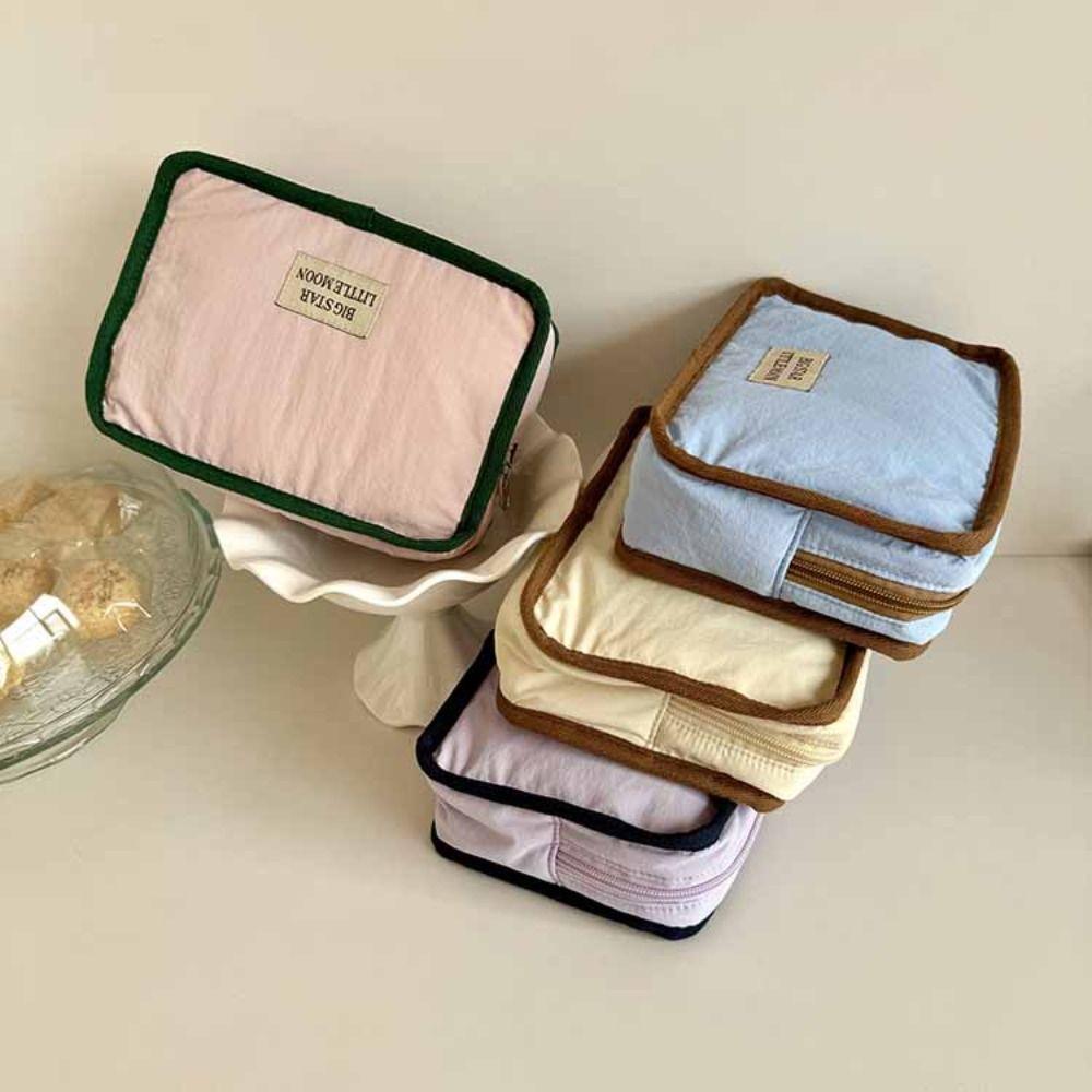 

Portable Contrast Color Cosmetic Bag Wallet Sanitary Napkin Storage Bag Women Beige(S)