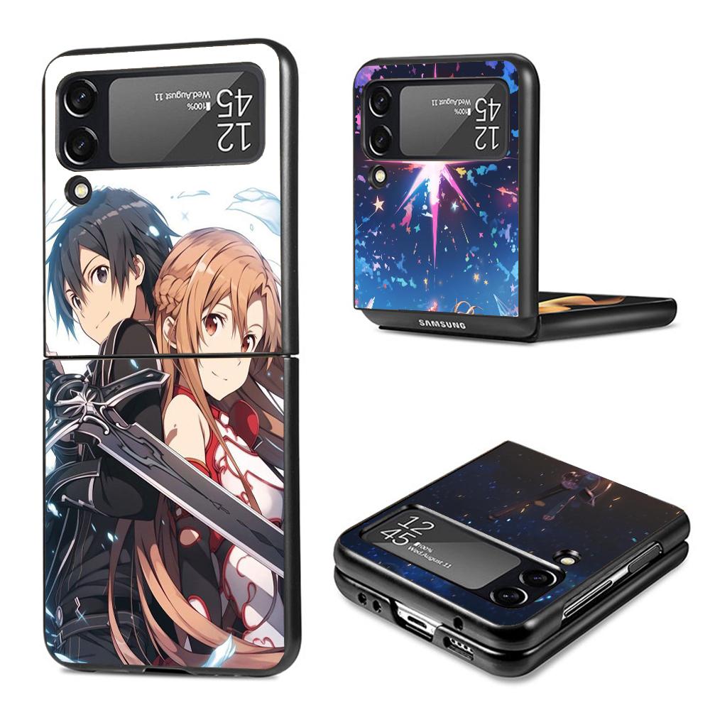 Anime Sword Art Online SAO Phone Case for Samsung Galaxy Z Flip7 Flip6 5G Flip4 Flip5 Flip3 Black Hard Cover Z Flip 7 6 5 4 3 Co