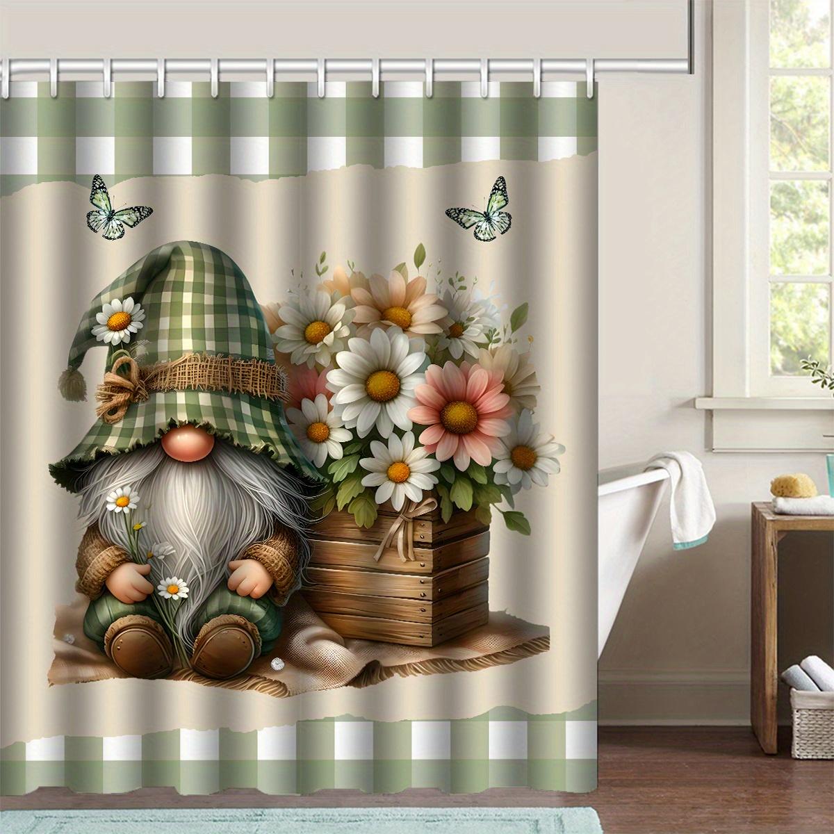 

[Cute Gnome Shower] Cute and Fun Daisy Gnome Shower Curtain Set | Home Decoration 90X180CM
