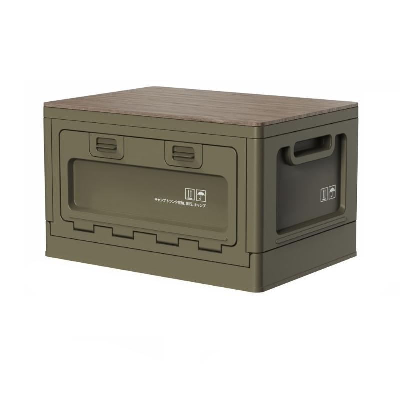 Camping Folding Storage Box Wood Lid, Camping Storage Bin, Foldable Closet Organizers Box Car Storage Container