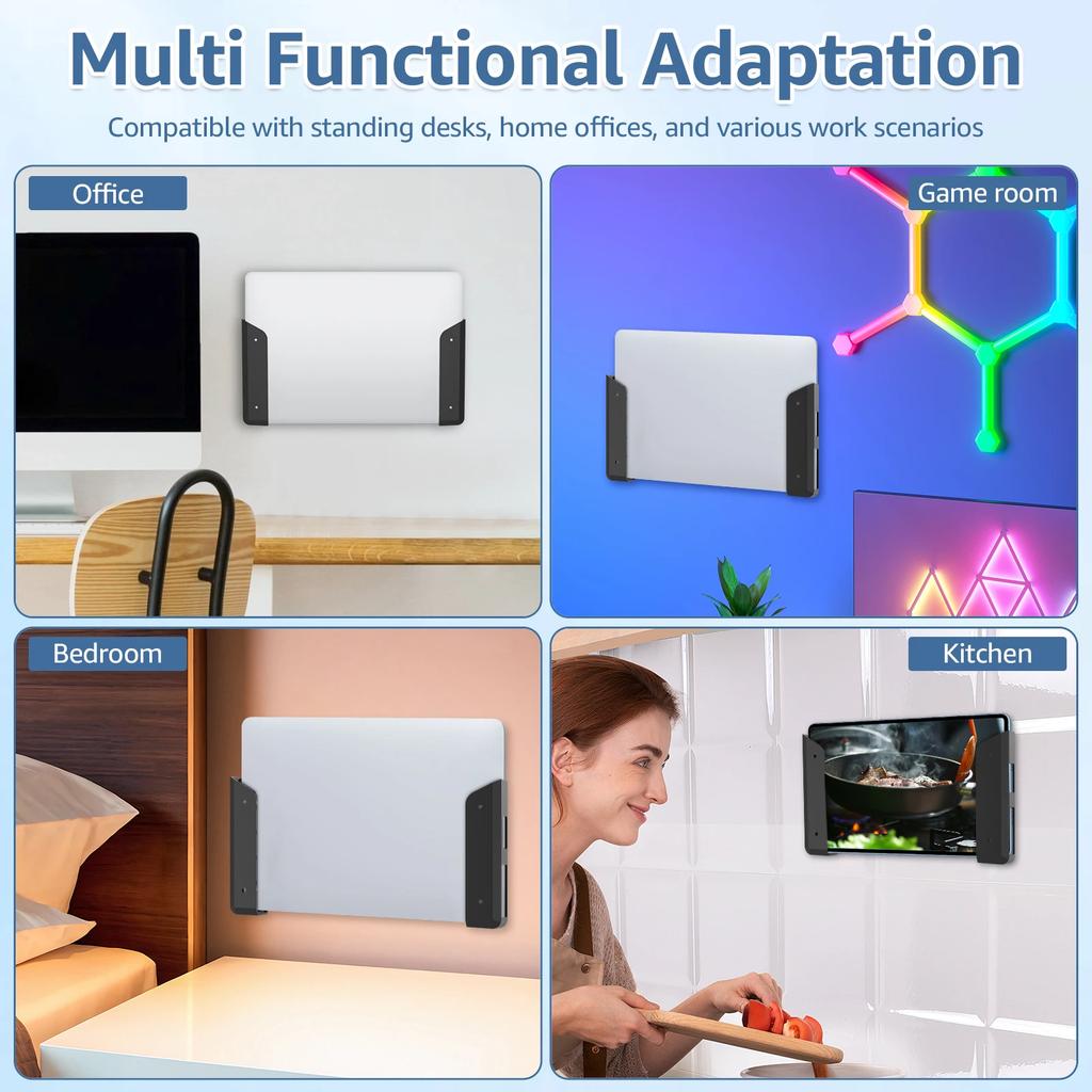 Under Desk Laptop Holder Mount ABS Universal Laptop Wall Mount Holder with Anti Scratch Pad for Mac Mini Macbook Keyboard