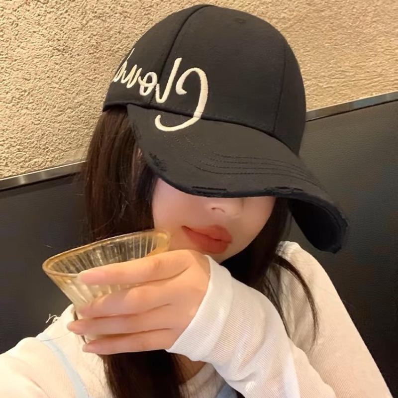 Letter hardtop baseball cap women's new black versatile big head circumference sunshade showing face small baseball cap tide