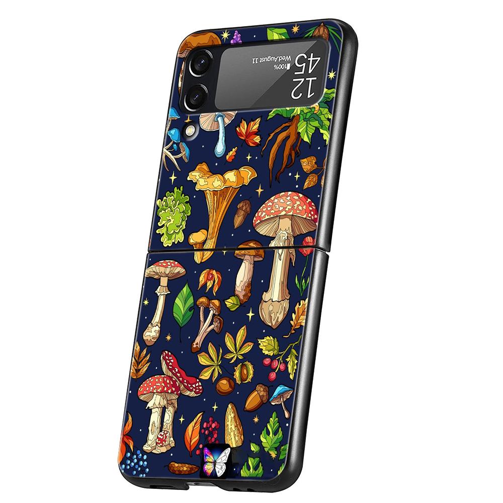 Colorful Mushroom Hard PC Phone Case For Samsung Galaxy Z Flip 6 5 4 Black Cover For Galaxy Z Flip 3 Foldable Shockproof Capas