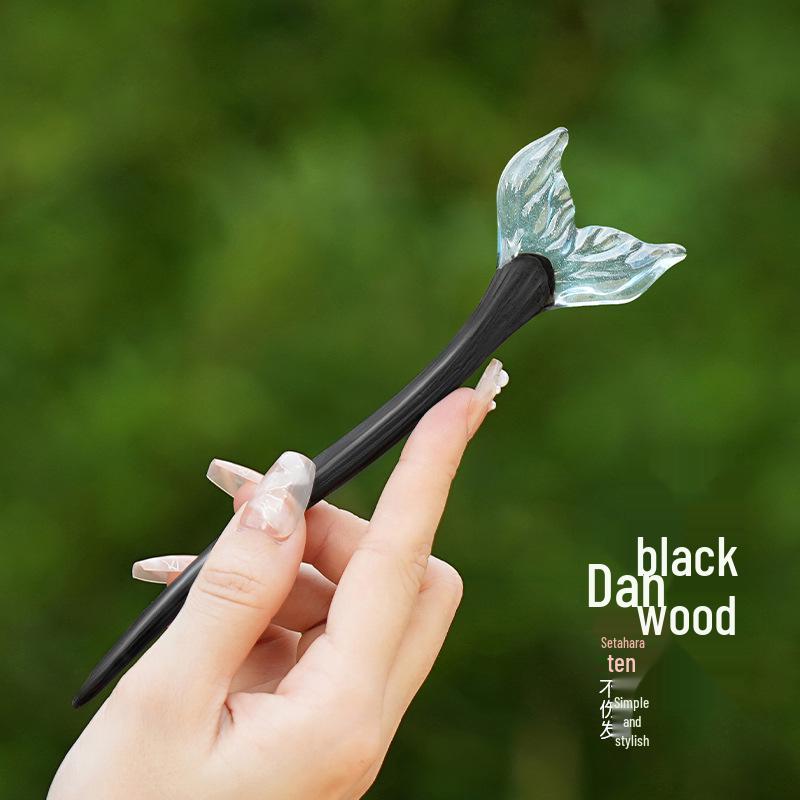 High-End Natural Ebony Wood Hairpin - Extended Chinese Ancient Style Black Hair Bun Accessory