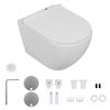 Rimless Wall Hung Toilet, Wall Mounted Toilet Bowl with Soft Closing Seat, Space Saving Round Floating Toilet with 360-degree Single Hole Super Swirl
