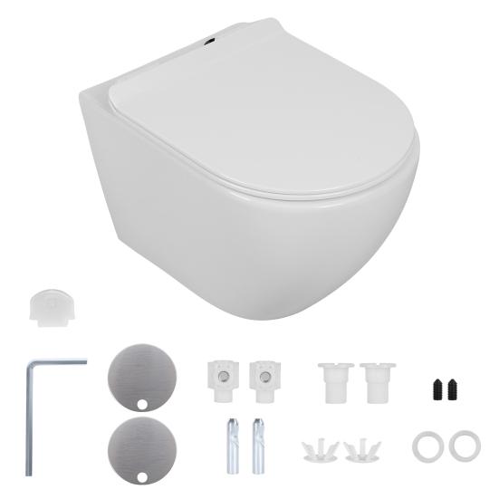 Rimless Wall Hung Toilet, Wall Mounted Toilet Bowl with Soft Closing Seat, Space Saving Round Floating Toilet with 360-degree Single Hole Super Swirl