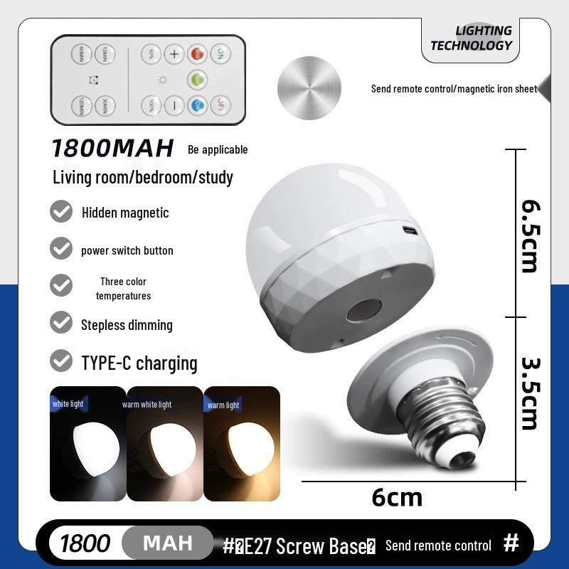 Wireless RGB LED Light Bulb with Magnet and Type-C Charging for Home, Camping, and Outdoor Use