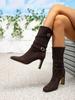 Women's Shoes Retro Flannel Medium Boots Thick Heel High Heel Boots Autumn and Winter Temperament Elegant Brown Boots 2025