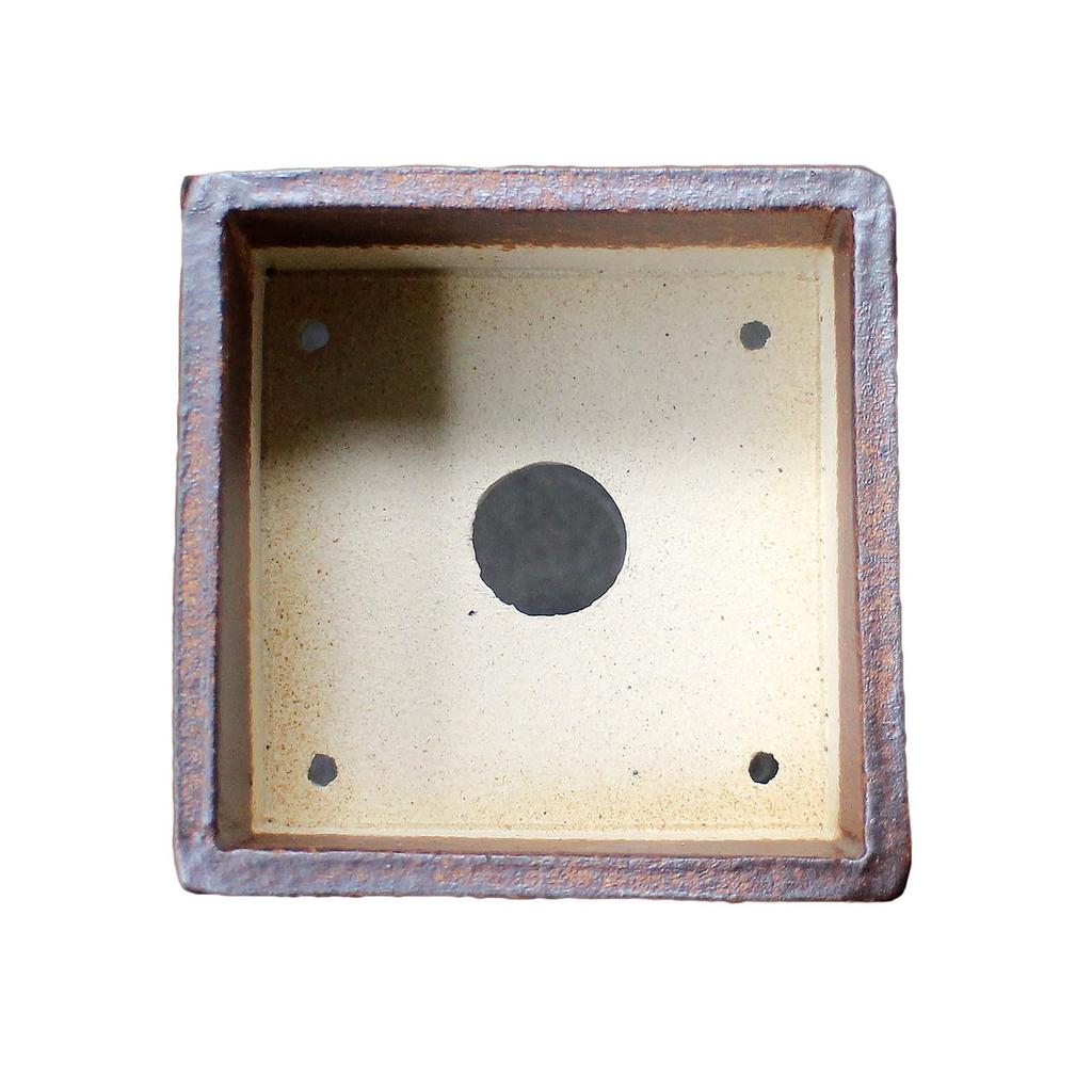 Umekichi Bonsai 3 Square Bonsai Brown Yokkaichi Banko Fits Tuberous Approximately 9cm Supplies, No. Pot, Glazed, Ware, Eigama, Square, Shallow,