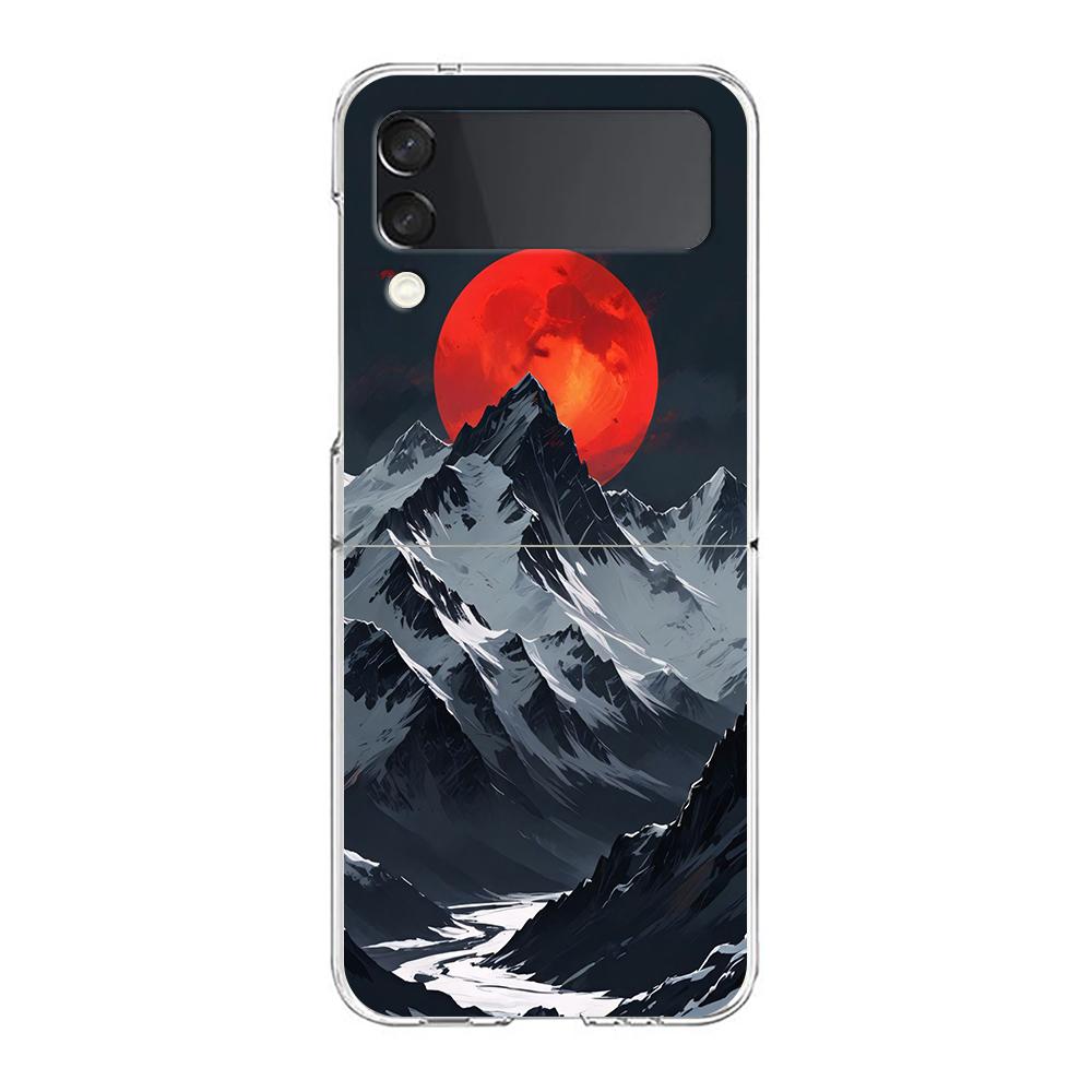 Phone Cover For Samsung Galaxy Z Flip 6 5 4 Case Transparent For Samsung Z Flip 3 Hard PC Foldable Shell Mountain Forest Capas