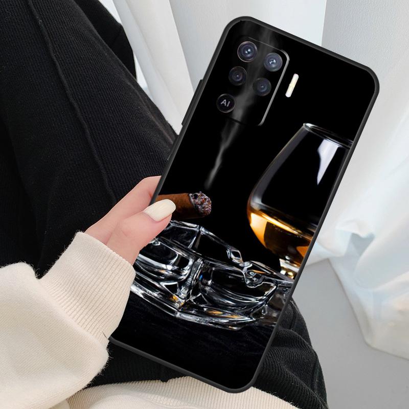 Cigar Whiskey Ice Drink Case For Oppo A18 A38 A58 A78 A98 A80 A60 A40 A96 A76 A16 A94 A74 A54 A15 A17 A57 A77 A5 Pro