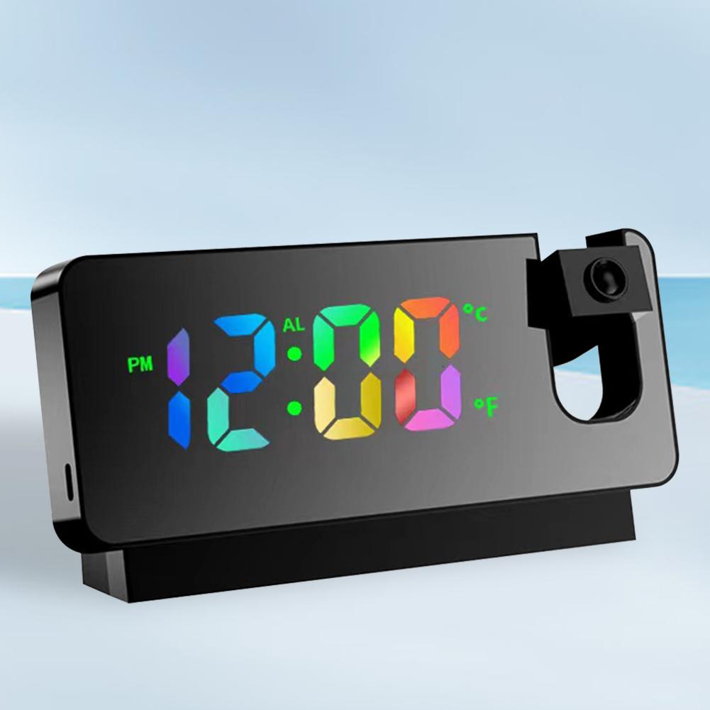 Digital Desktop Clocks with Calendar&Temperature Projection Alarm Clock 180° Rotation Ceiling Projector for Bedroom Living Room