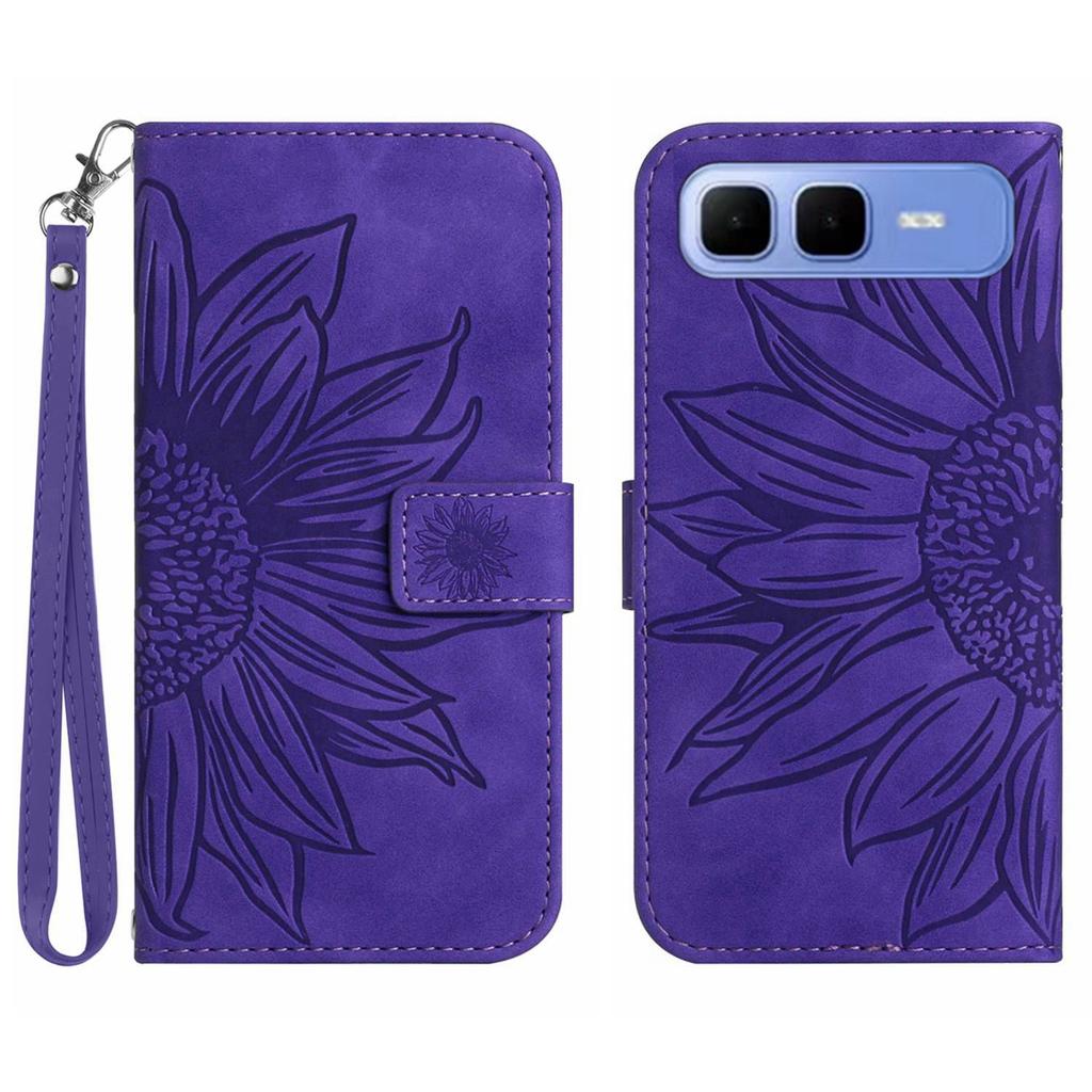 For Infinix Smart 10 Plus Case Sunflower Imprint Leather Wallet Phone Cover with Wrist Strap
