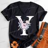 Letter B Floral T Shirts Women English Alphabet Birthday Gift Women 26 Initials Flower Classic Tops Tees Alphabet Floral Tshirt