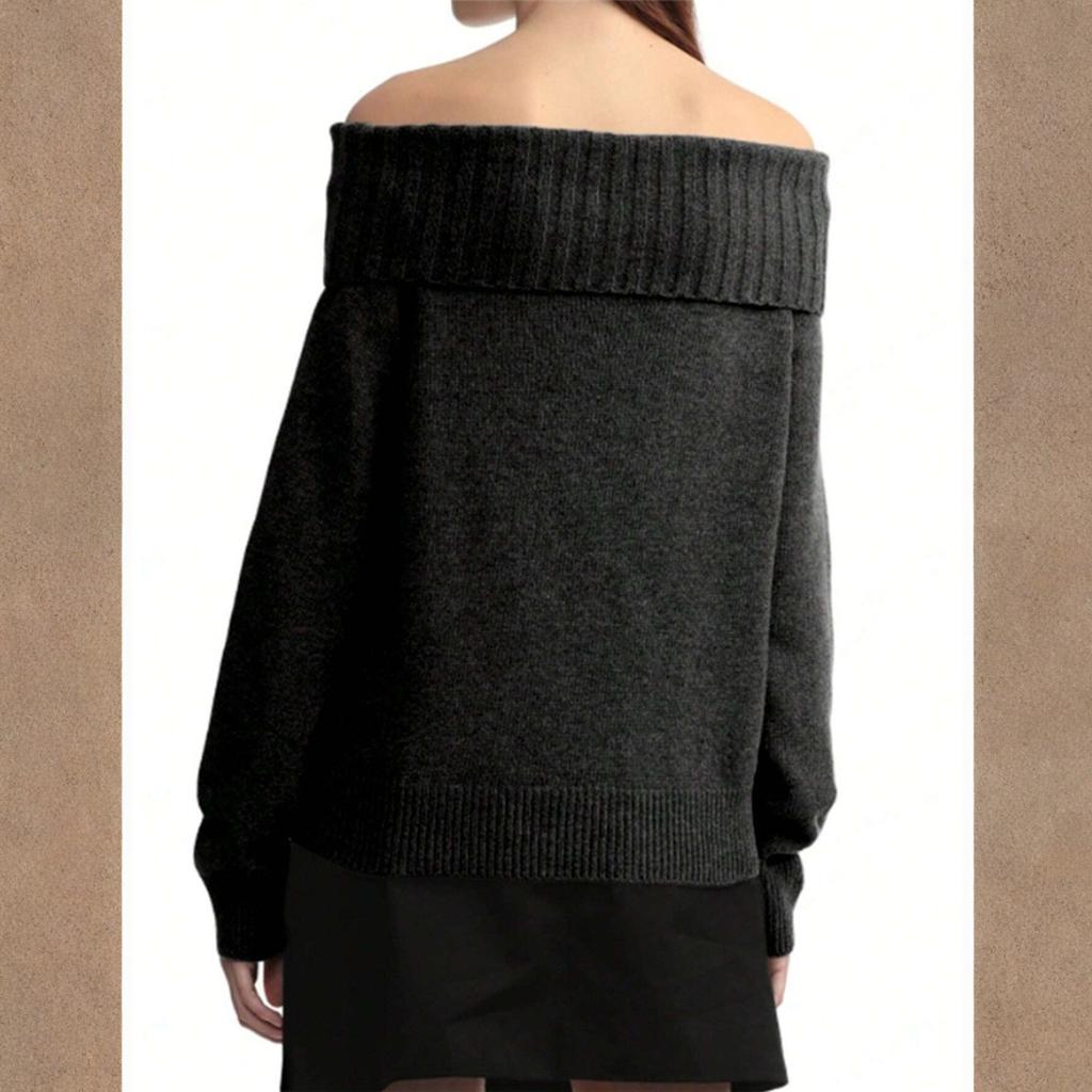 Women's Casual Fashion One-shoulder Solid Color Slim Long-sleeved Knitted Sweater