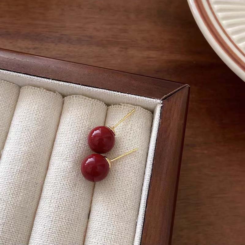 

Винтажные серьги-пусеты с красным жемчугом для женщин, корейские милые серьги с имитацией жемчуга, темпераментные серьги, подарки с цирконом для свадебной вечеринки