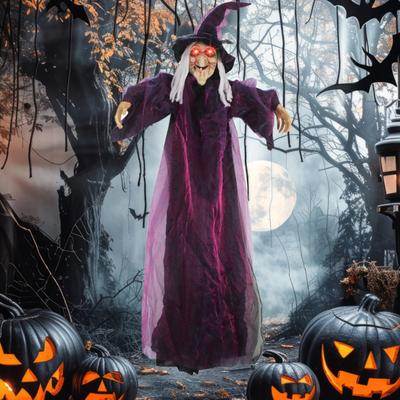 Halloween Flying Witch Decoration Outdoor Hanging Witch Statue with Light Large Screaming Witch