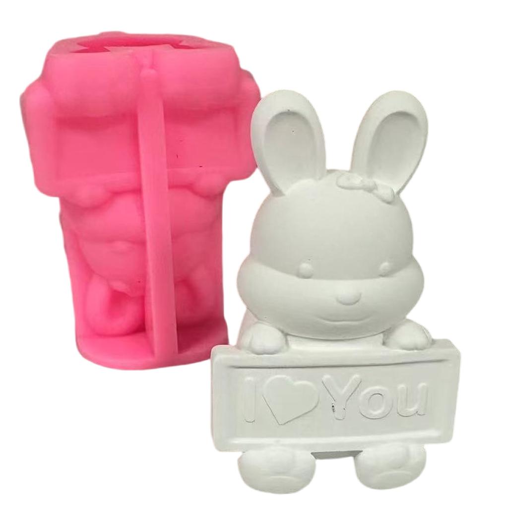 Expressive Rabbits Ornament Mold Cute Rabbit Holding Sign Silicone Mold For Creative Love Confessions And DIY Crafts