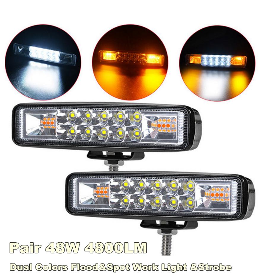 Pair 48W 4800Lm Car Motorcycle Led Working Lights Fog Warning Flash Strobe Lamps