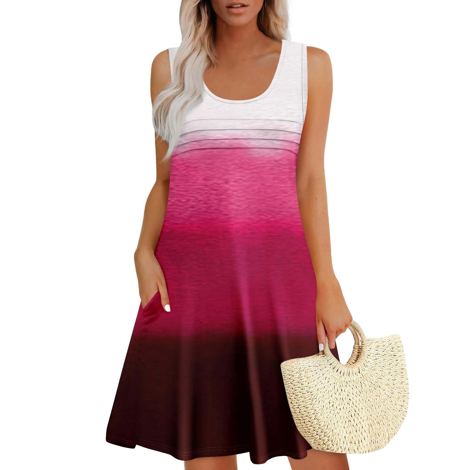 

Женские летние платья Свободные сарафаны без рукавов Платье с карманами XL винный