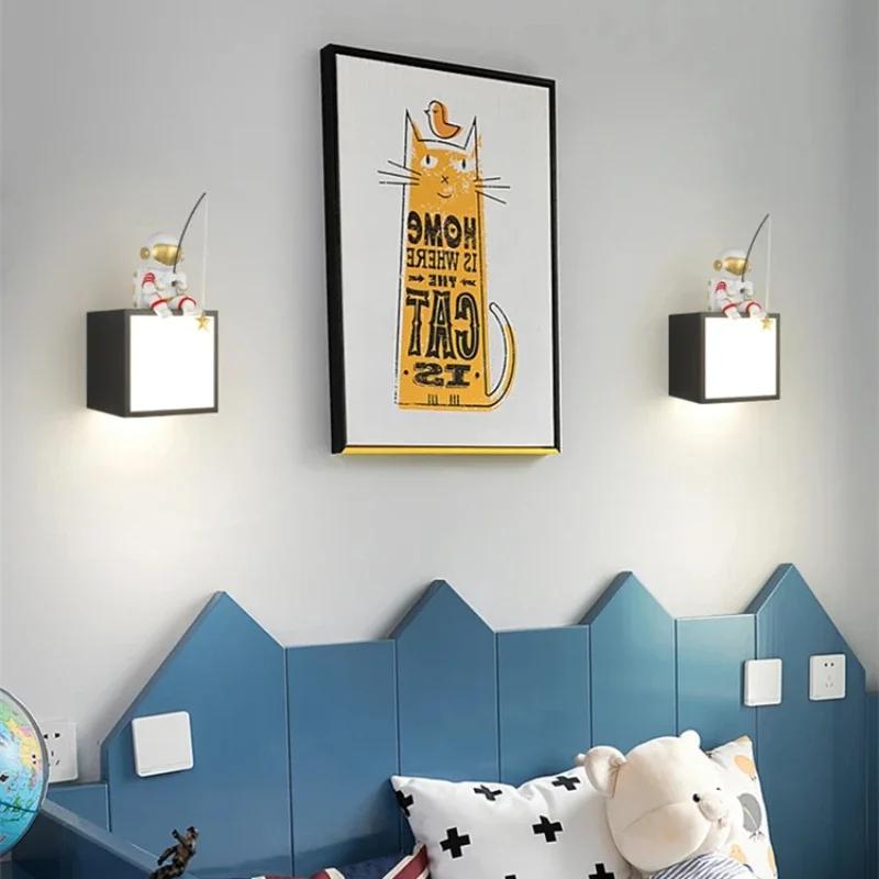Modern Home Children's Moon Cartoon Background Wall Lighting Minimalist Creative Astronaut Bedroom Bedside Sconce Lamps for Room