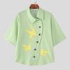 INCERUN Oversized Men Lapel Neck Short Sleeve Side Buttons Up Print Casual Loose Shirts
