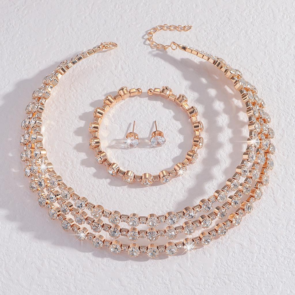 Bridal Jewelry Set, Necklace, Stud Earrings, Bracelet, Wedding Three-Piece Evening Dress, Fashion Women'S Accessories