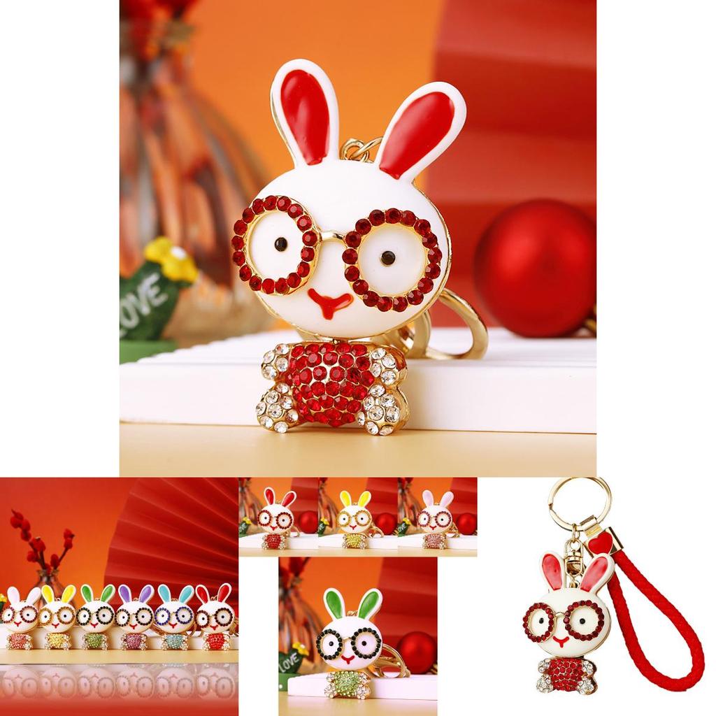 Creative Colorful Rabbit Keychain With Dazzling Rhinestones Stylish Keyring For Women