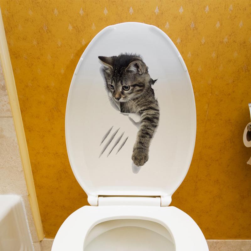 Gerissener neugieriger Kätzchen Toilettenaufkleber 3D-Effekt Badezimmer Toilettensitz Wasserdichter Aufkleber Selbstklebend