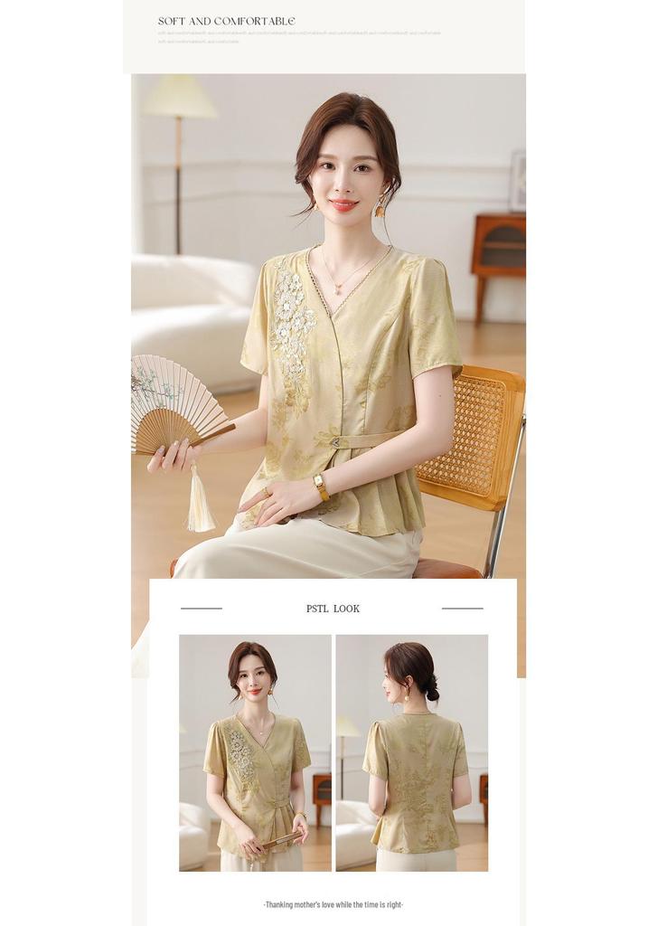 2026 Elegant New Style Chinese Jacquard Embroidered Short-Sleeve Summer Top