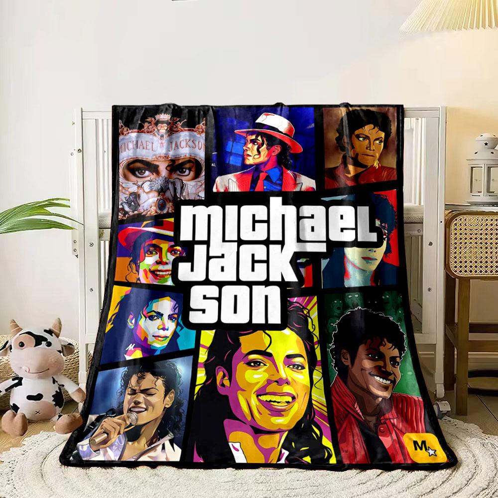 

Pop art-style collage with bold colors and Michael Jackson text central. for all seasons blanket lunch break throw gift 80cm x 120cm