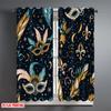 2D Flat Printing 2pcs Curtain Window Drapes Mardi Gras Festive Mask Digital Printed Polyester Drapes Seasonal Party & Holiday