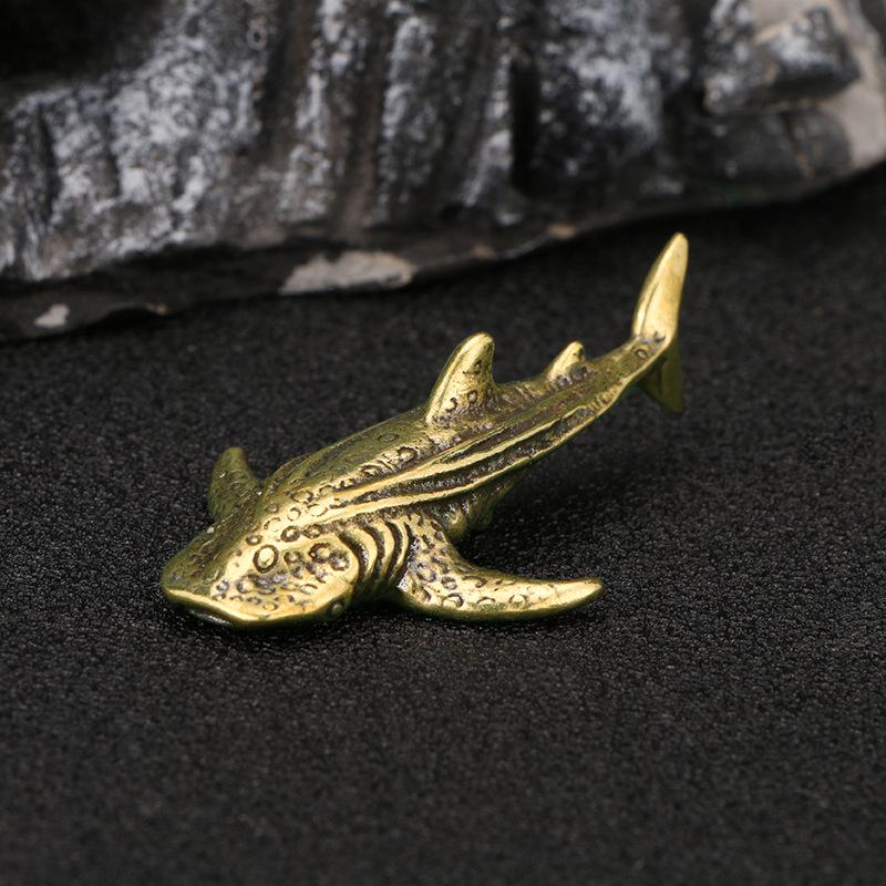 Solid Brass Shark Blue Whale Miniature Figurine Handcrafted Feng Shui Ornament for Office Tabletop Home Gift