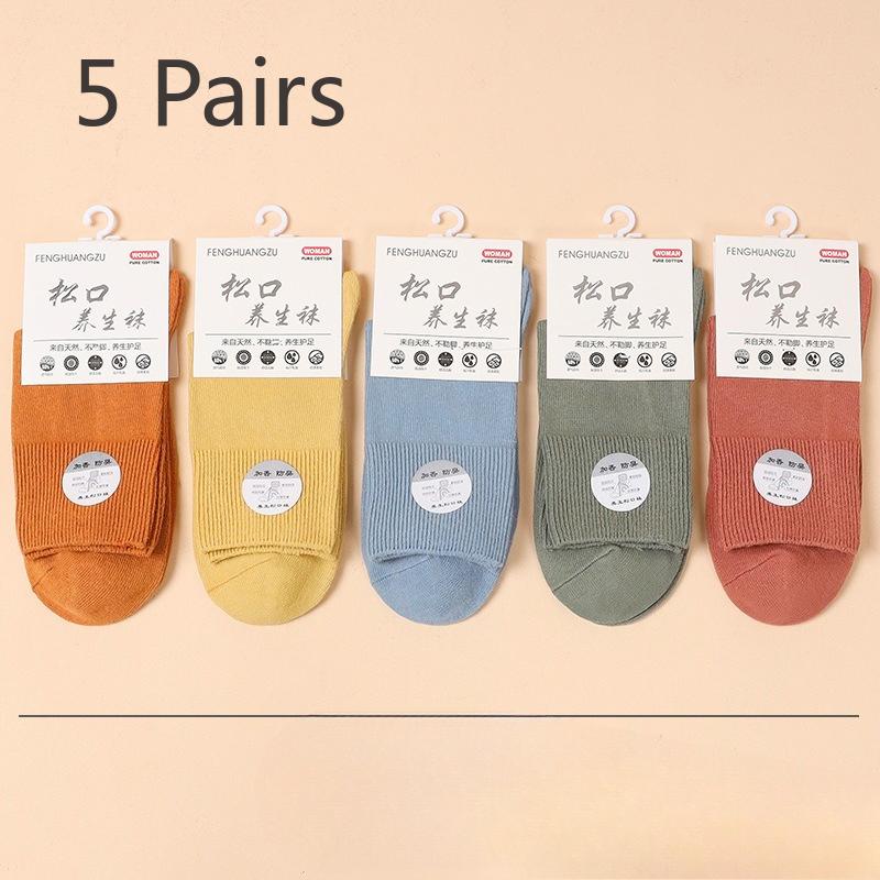 

5 пар носков из чистого хлопка, женские носки до середины икры, носки большого размера свободного кроя, антибактериальные, дышащие, из гребенного хлопка, для широких ног, полных 5 pairs