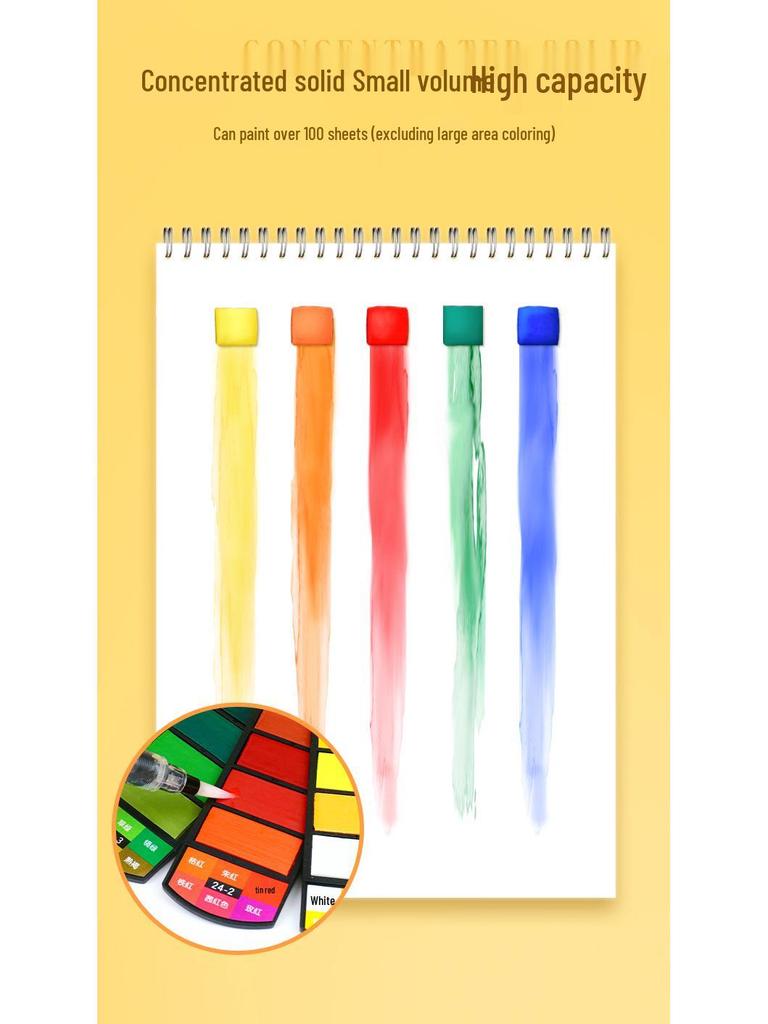 Fan-shaped Solid Watercolors: 24, 36, or 42 Gouache Colors for Students & Beginners