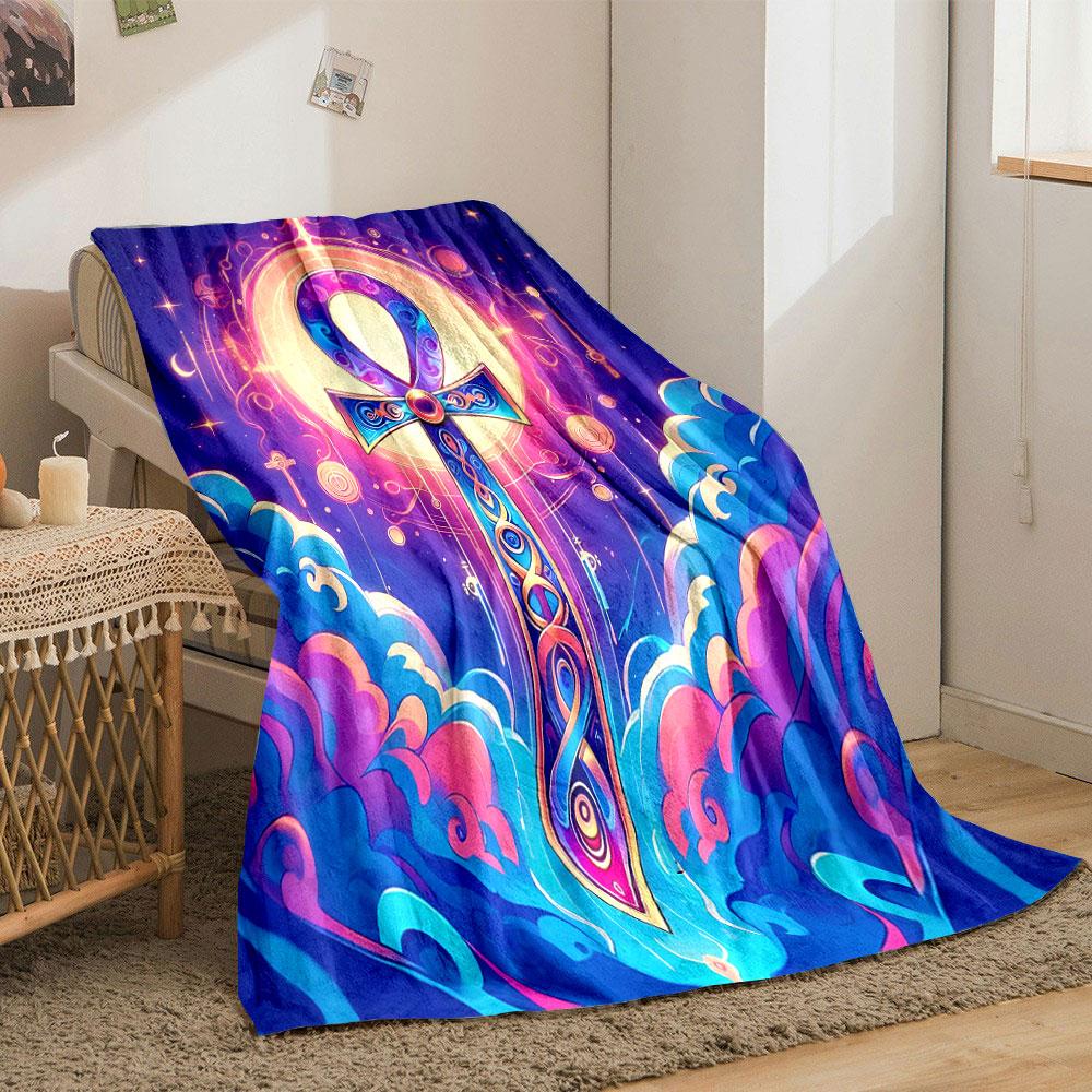Mystical Ankh in Cosmic Glow print blanket soft and cozy perfect for the living room bed sofa or a nap,gift