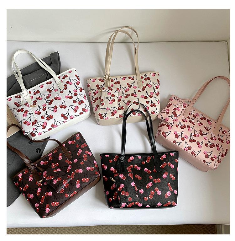 Korean Style Cherry Print Large Capacity Tote Bag
