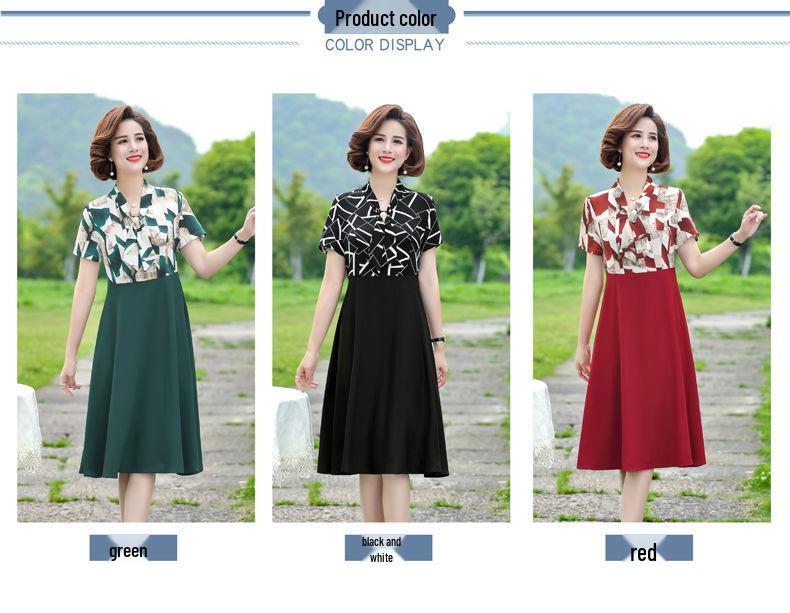 Abito estivo a lunghezza al ginocchio, morbido, per donne di mezza età e anziane - Design snellente in vita e alla moda