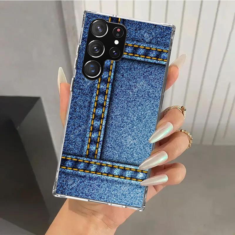 Jeans Cowboy Denim Printed Phone Case for Samsung Galaxy S26 S24 S23 Ultra S25 Edge S22 S21 Plus S20 FE + Soft Print Shell Funda