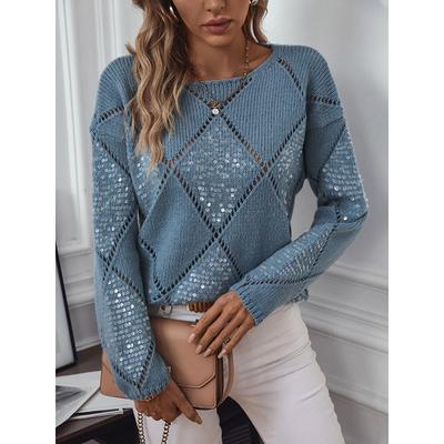 New In Hollow Out Sequin Knitted Sweater For Women Autumn Winter Korean Style Fashion Knitted Pullover Loose Casual Knitwear