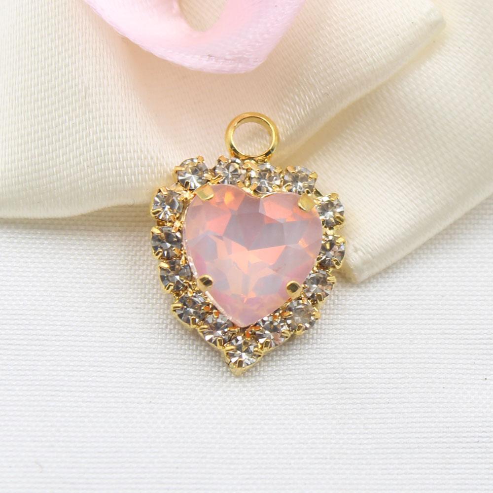 10 Pieces of 15 * 20mm Peach Heart Mocha Rhinestone Pendant, DIY Handmade Pet Necklace Accessories, Clothing, Wedding Decoration